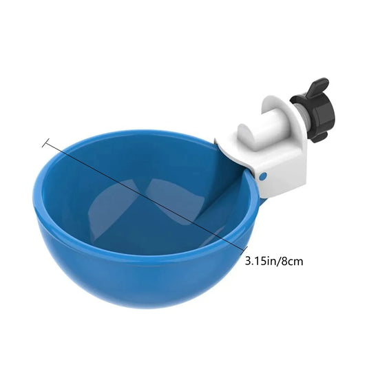 Blue bowl with a white and black holder on a white background