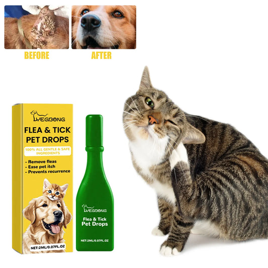 Cat Flea & Tick Treatment Drops - Fast-Acting Flea Lice Remover for Cats | Relieve Skin Itching | External Insect Repellent