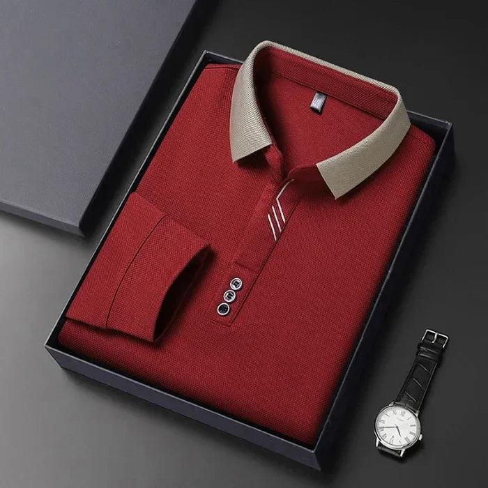 Polo Shirt - Waffle Long Sleeve, Business Casual, Elastic Fit for Men's