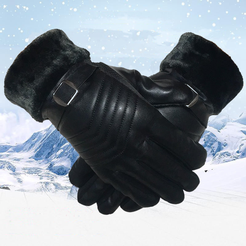 Winter-Lederhandschuhe für Männer und Frauen, samtverdickt, kältebeständig, warm, Radfahren, Anti-Rutsch-Touchscreen, große Fleece-Handschuhe