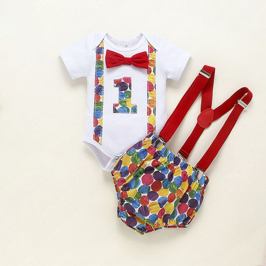 Baby Boy T-shirt with Bow & Suspender Short