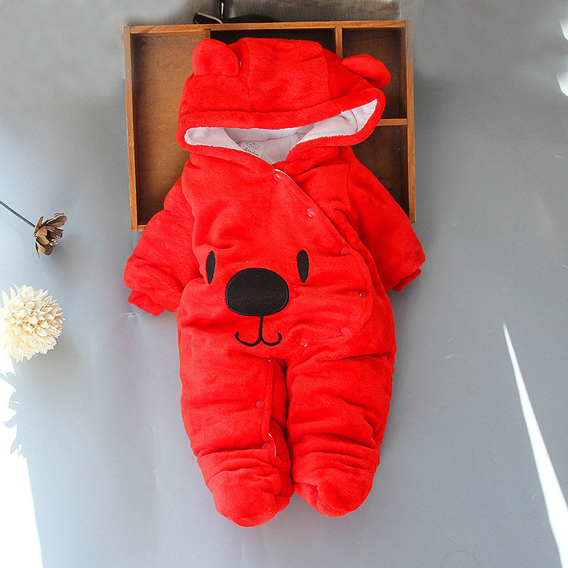 Newborn Baby Warm Footie Romper Fleece Thick Jumpsuit - Winter Outerwear Bear