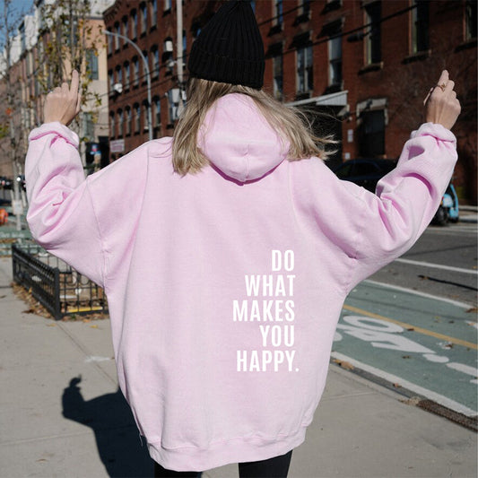 Hoodie - Printed Loose Fit Hooded Sweatshirt pink