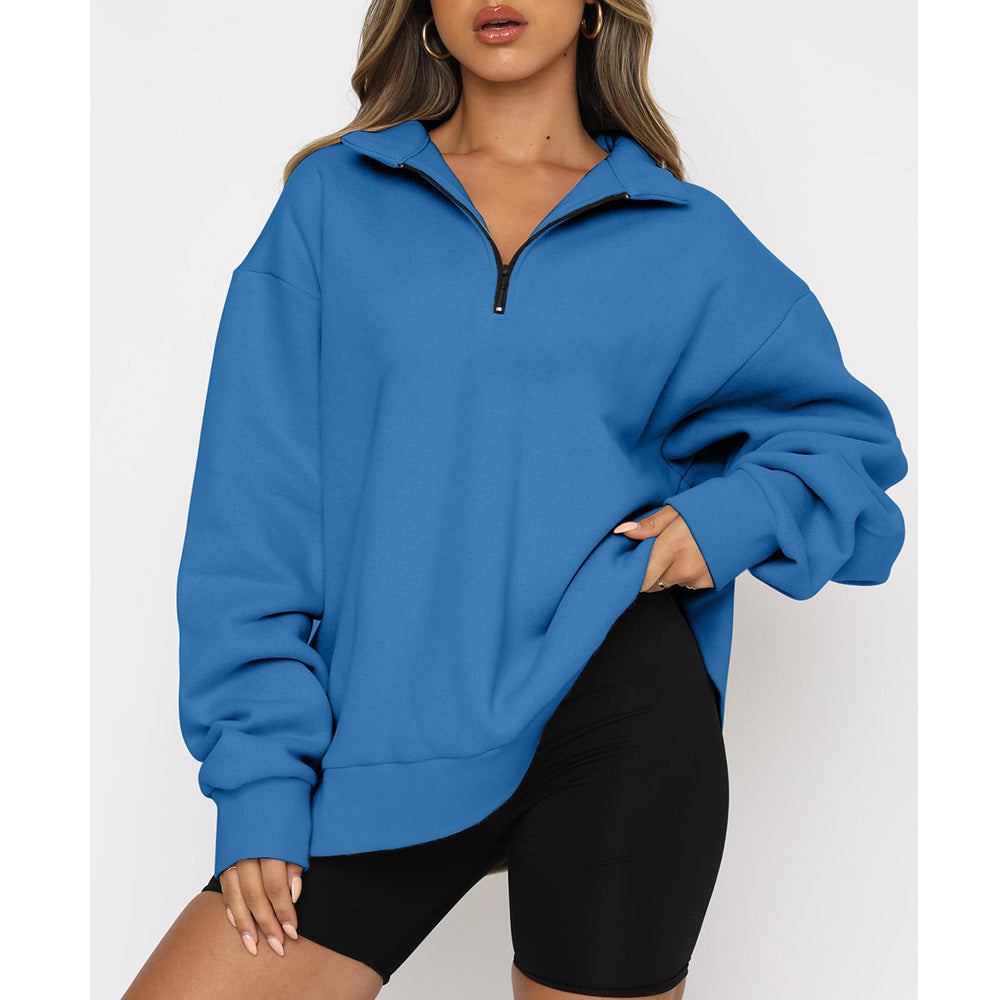 Sweat-shirt à col rabattu pour femme, haut ample et décontracté, vêtements