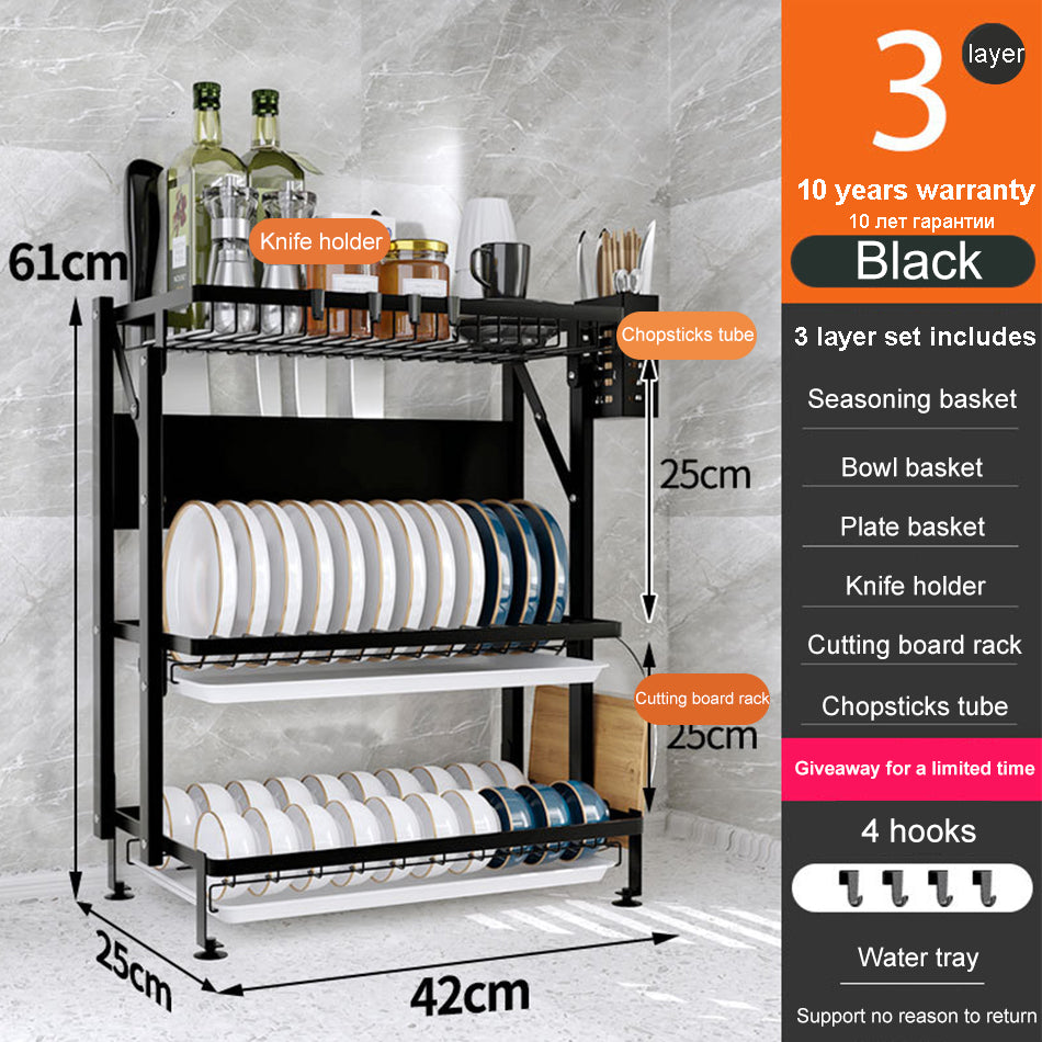 Installation-free Integrated Kitchen Supplies Storage Rack Stainless Steel