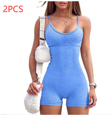 Sportswear: Spaghetti Strap Shorts Jumpsuit for Women blue