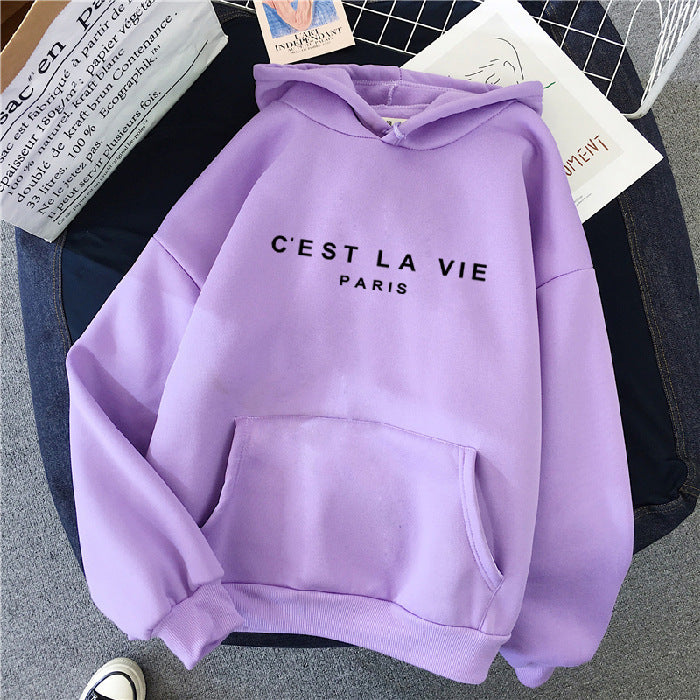 Hoodie - Letter Print Loose Fit Hooded Sweatshirt for Students purple