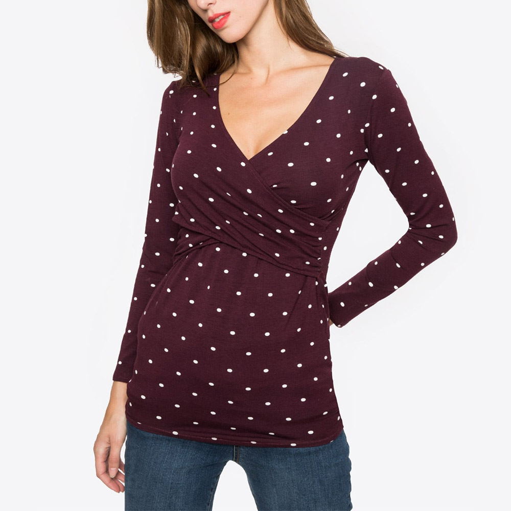 Breastfeeding Tops - Deep V-neck print long sleeves