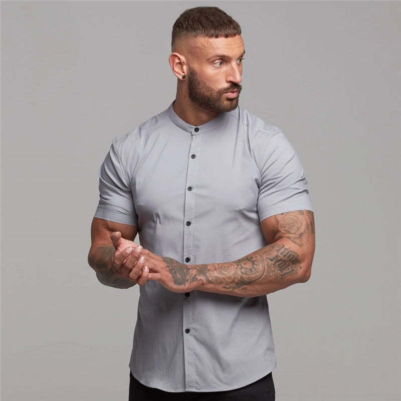 Nouvelle chemise d'été vêtements de Fitness couverture en coton à manches courtes chemises de sport marque hommes court Cool décontracté mode chemise respirante