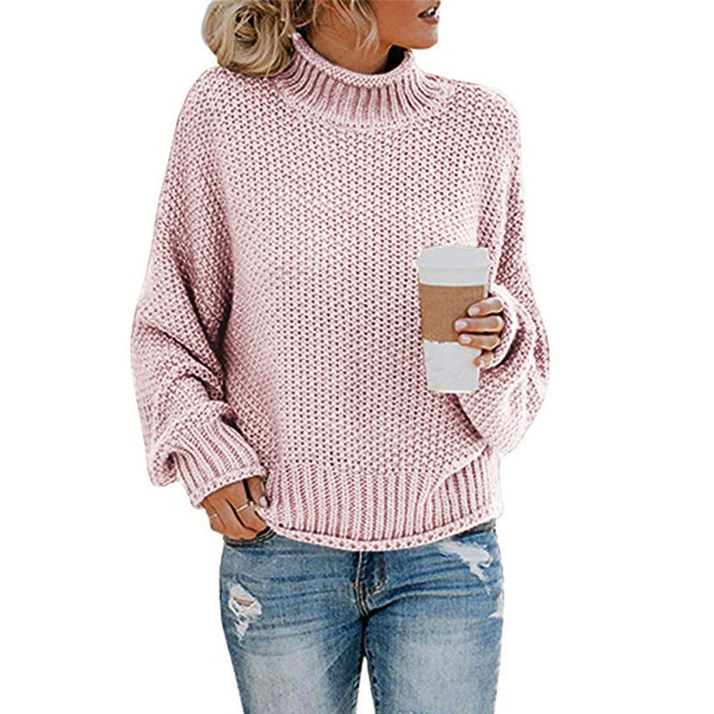 Sweater - Cardigan Thick Thread Turtleneck Pullover baby pink