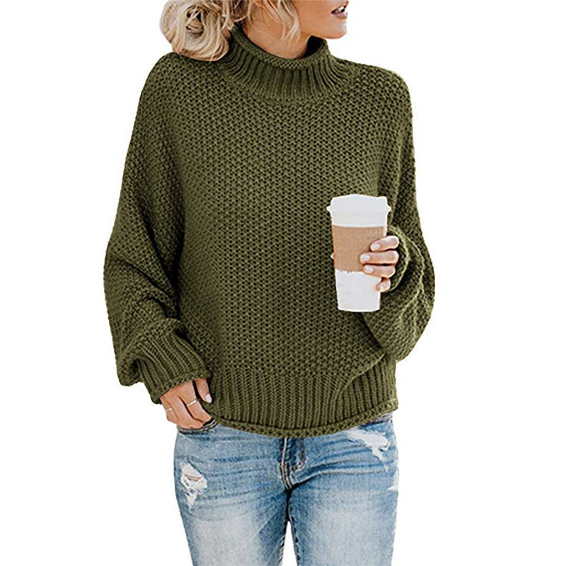 Sweater - Cardigan Thick Thread Turtleneck Pullover green