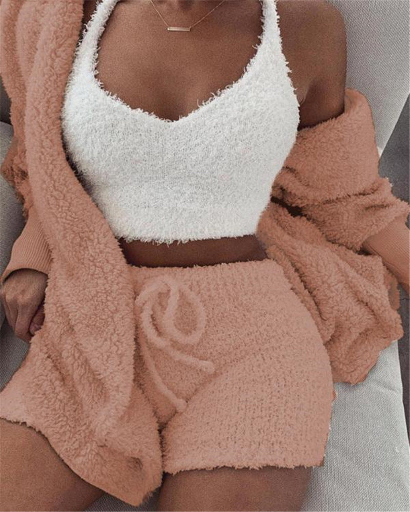 Pajamas for Women - Long Sleeve Crop Tank Top Shorts Pajama Set