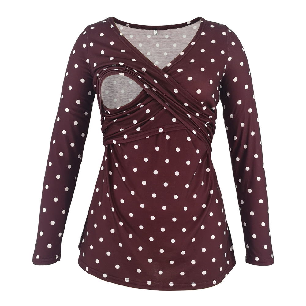 Breastfeeding Tops - Deep V-neck print long sleeves