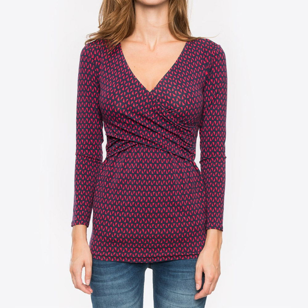 Breastfeeding Tops - Deep V-neck print long sleeves