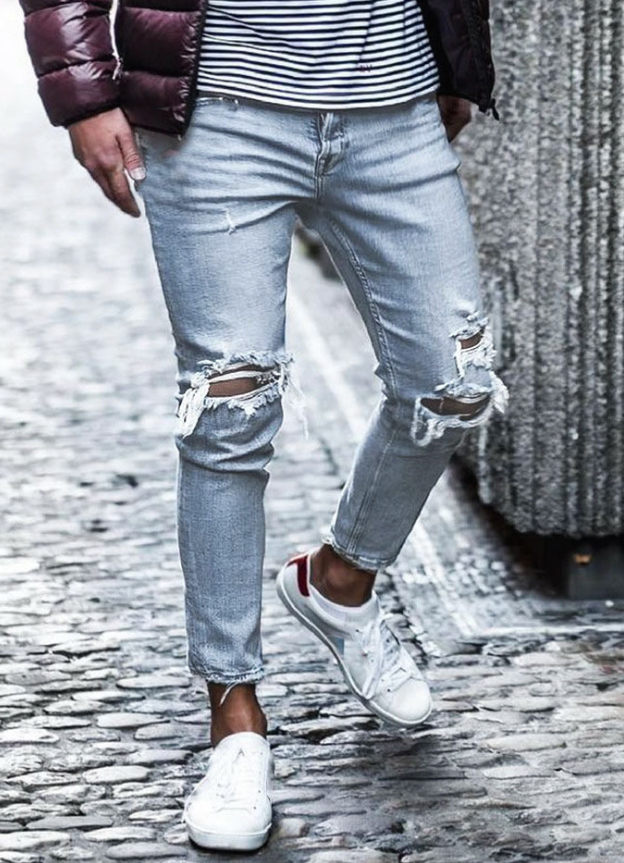 Nouveau Jean skinny déchiré homme Streetwear