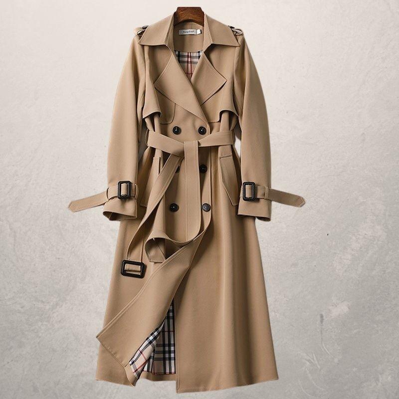 Mittellanger Trenchcoat für Damen, herbstlicher langer Windjacke