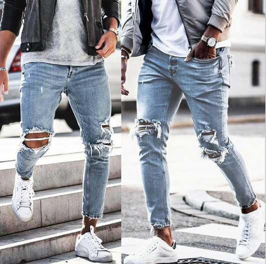 Neue zerrissene Röhrenjeans für Herren Streetwear