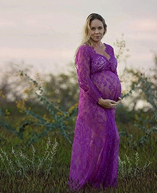 Pregnancy Gowns for Photoshoot - Lace dress, pregnant women's skirts, pregnant women, photographing, maternity, photography and dress purple