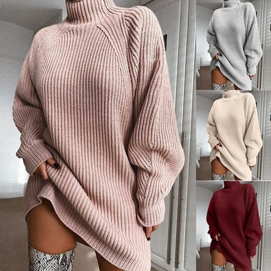 Sweater - Turtleneck Long Sweater Dress