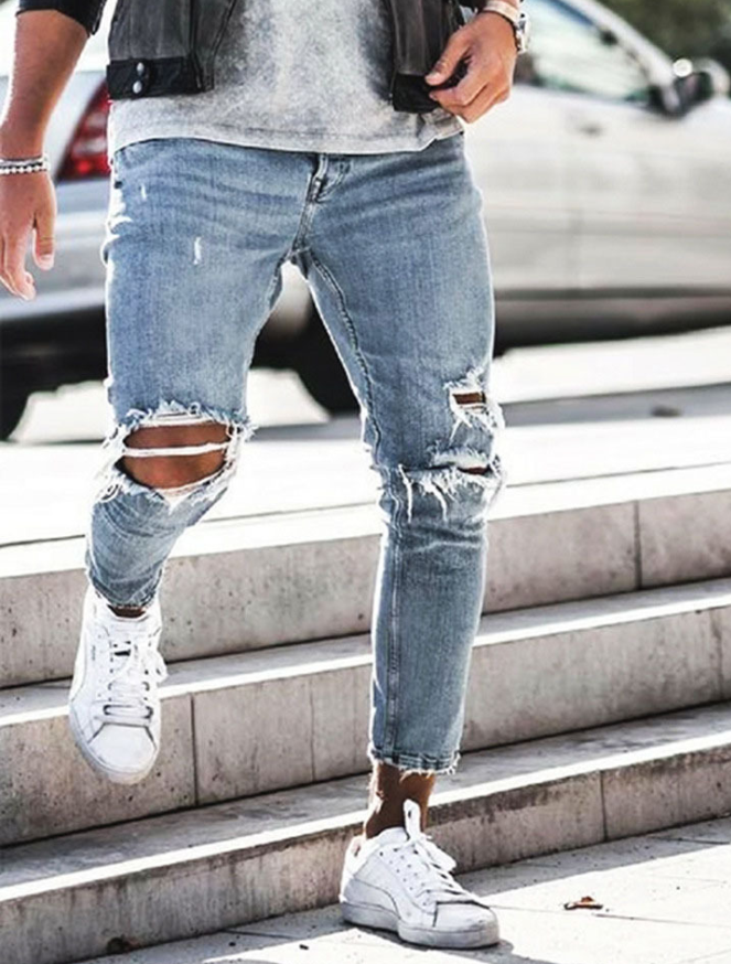 Neue zerrissene Röhrenjeans für Herren Streetwear