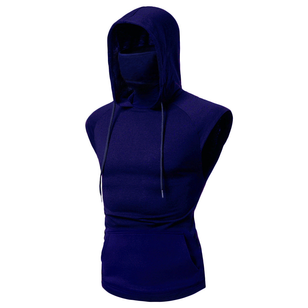 Gilet de sport à bouton masque pour hommes à capuche