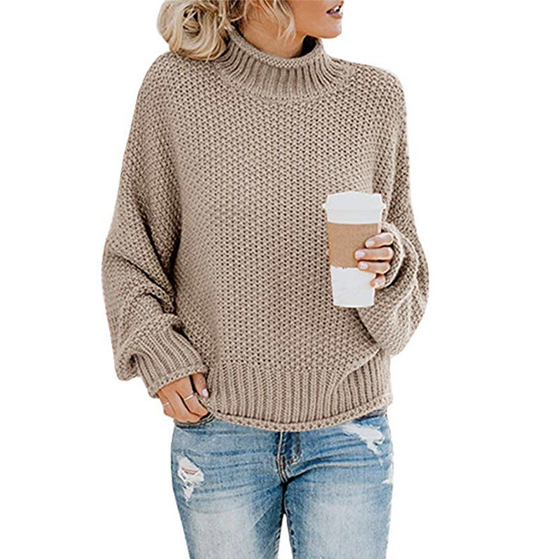 Sweater - Cardigan Thick Thread Turtleneck Pullover brown