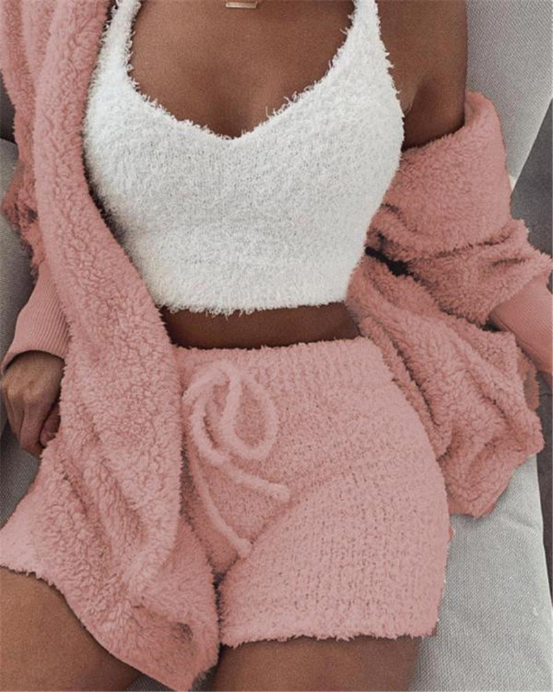 Pajamas for Women - Long Sleeve Crop Tank Top Shorts Pajama Set