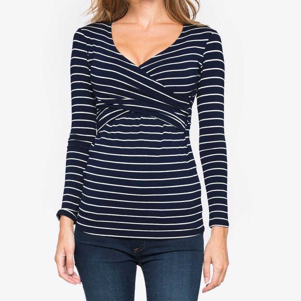 Breastfeeding Tops - Deep V-neck print long sleeves