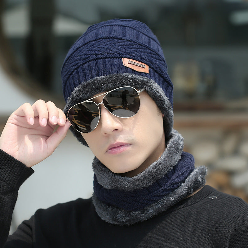 Winter Beanie Hat Scarf Set Warm Knit Hat Thick Fleece Lined Winter Hat Neck Warmer For Men Women Navy blue