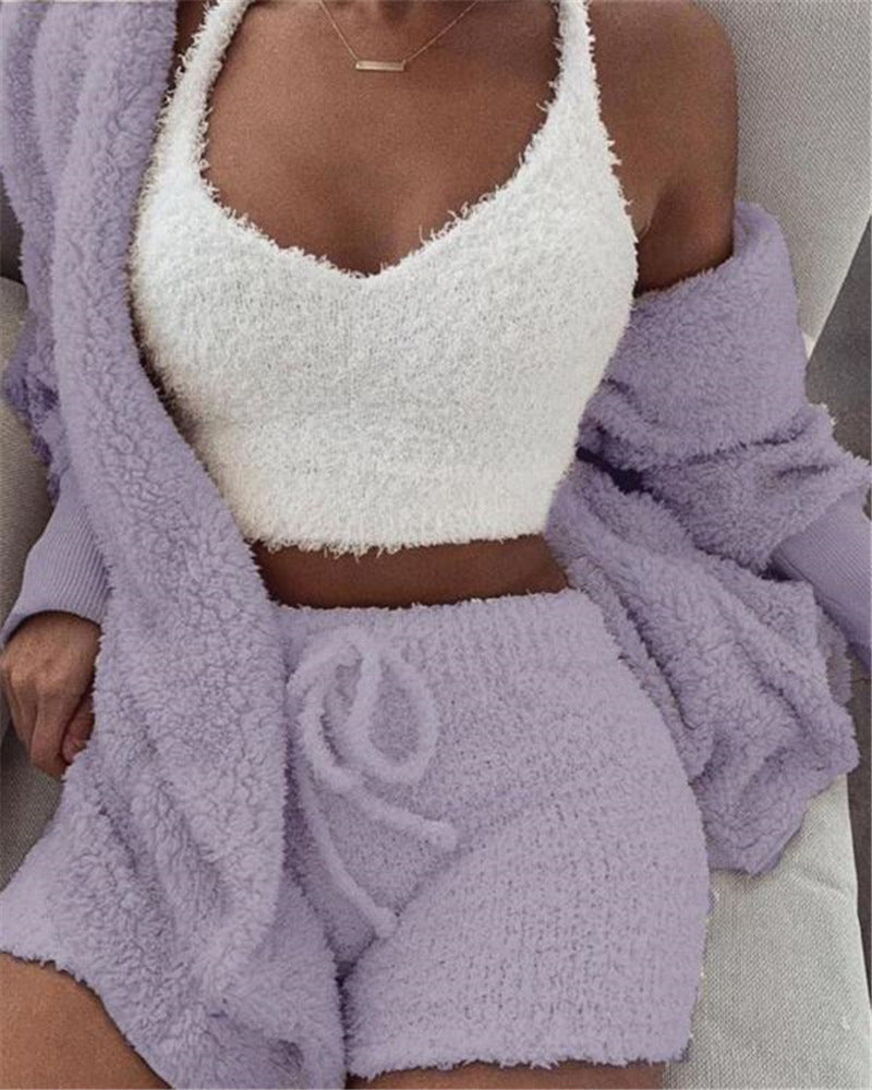 Pajamas for Women - Long Sleeve Crop Tank Top Shorts Pajama Set