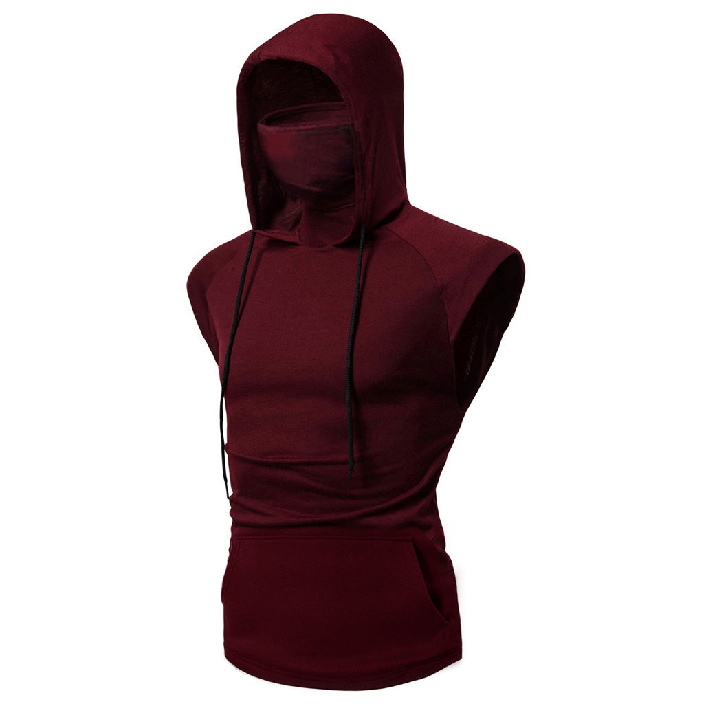 Mens Mask Button Sports Vest Hooded