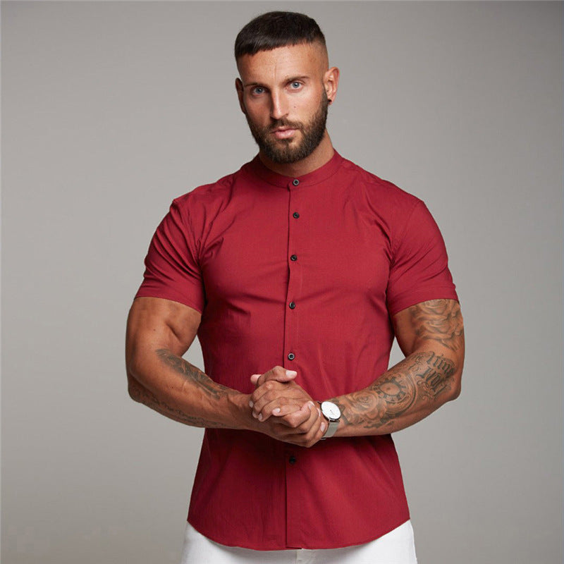 Nouvelle chemise d'été vêtements de Fitness couverture en coton à manches courtes chemises de sport marque hommes court Cool décontracté mode chemise respirante