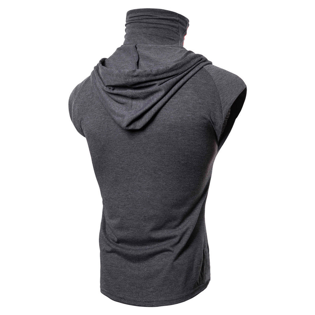 Gilet de sport à bouton masque pour hommes à capuche