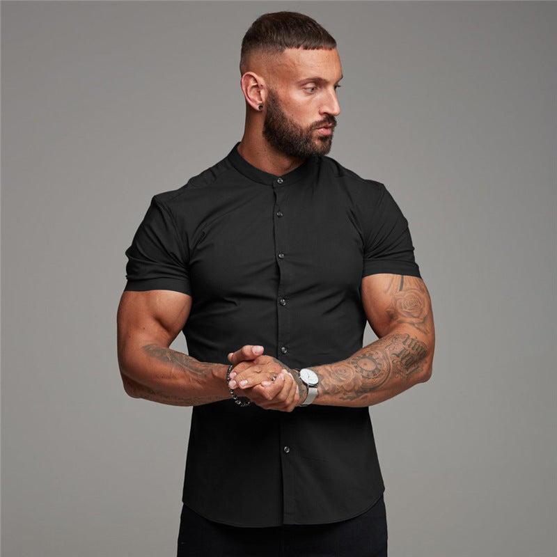 Nouvelle chemise d'été vêtements de Fitness couverture en coton à manches courtes chemises de sport marque hommes court Cool décontracté mode chemise respirante