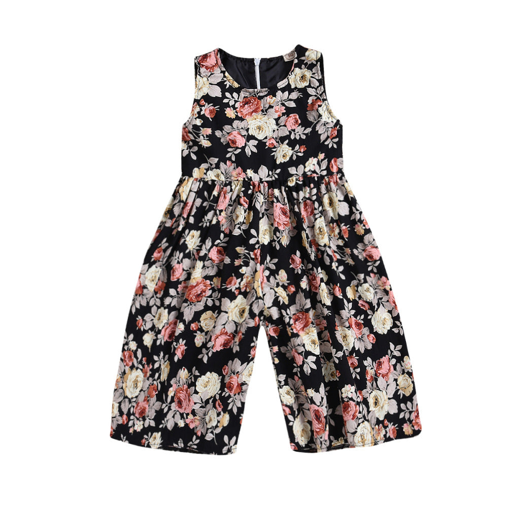 Sleeveless Cotton Printed Wide-Leg Pants for Girls'