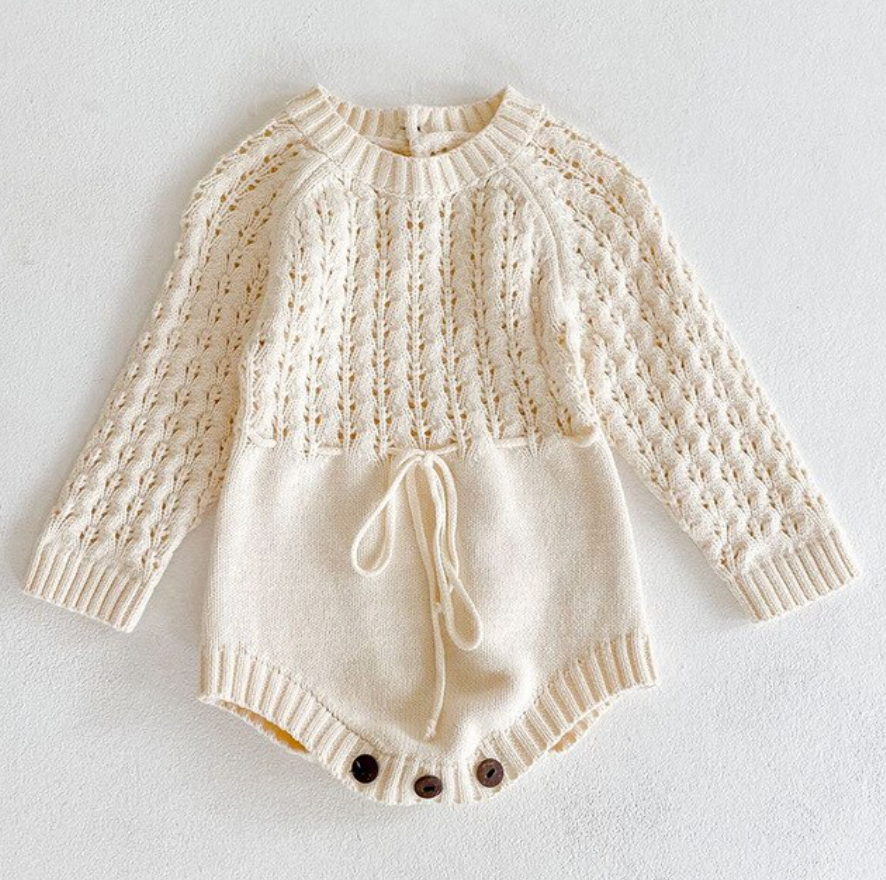 Robe harpie tricotée pour bébé fille, ceinture creuse à la taille, manches longues, Triangle