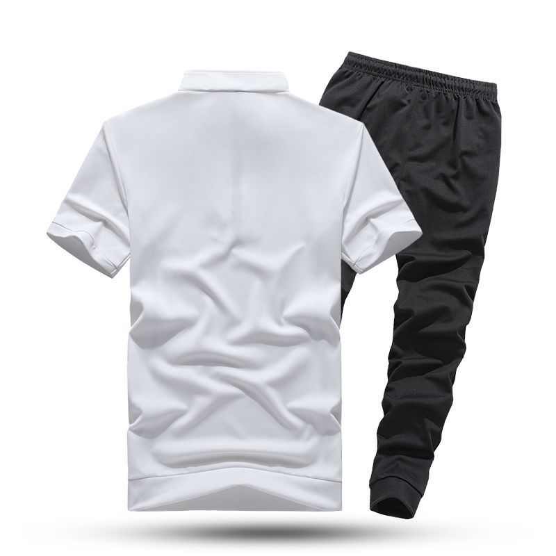 Vêtements de sport pour hommes, nouvelle mode printemps et été, col montant, manches courtes, costume de course décontracté, costume deux pièces mince