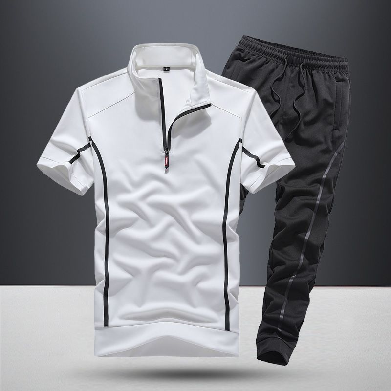 Sportswear Herren Frühling und Sommer neue Mode Stehkragen Kurzarm Casual Laufanzug Herren dünner zweiteiliger Anzug