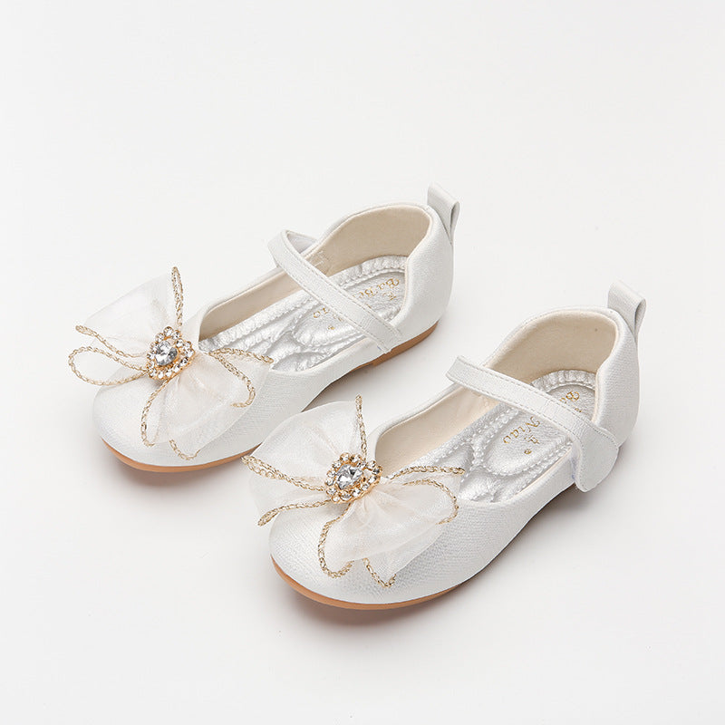 Chaussures simples de printemps pour filles, chaussures plates à semelle souple avec nœud mignon et strass