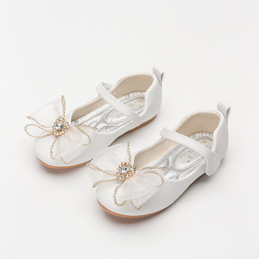 Chaussures simples de printemps pour filles, chaussures plates à semelle souple avec nœud mignon et strass