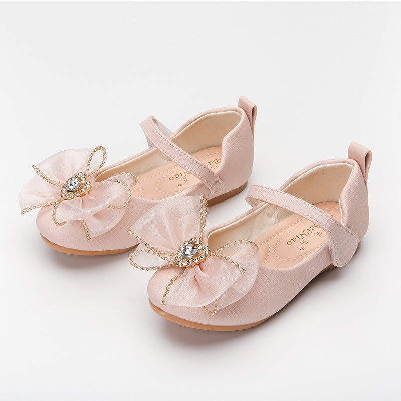 Chaussures simples de printemps pour filles, chaussures plates à semelle souple avec nœud mignon et strass