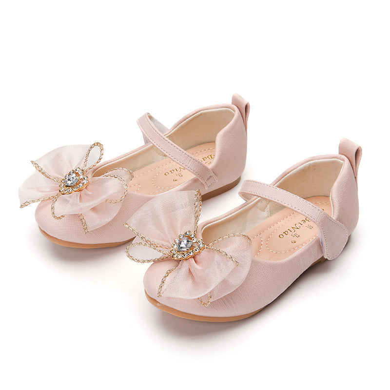 Chaussures simples de printemps pour filles, chaussures plates à semelle souple avec nœud mignon et strass