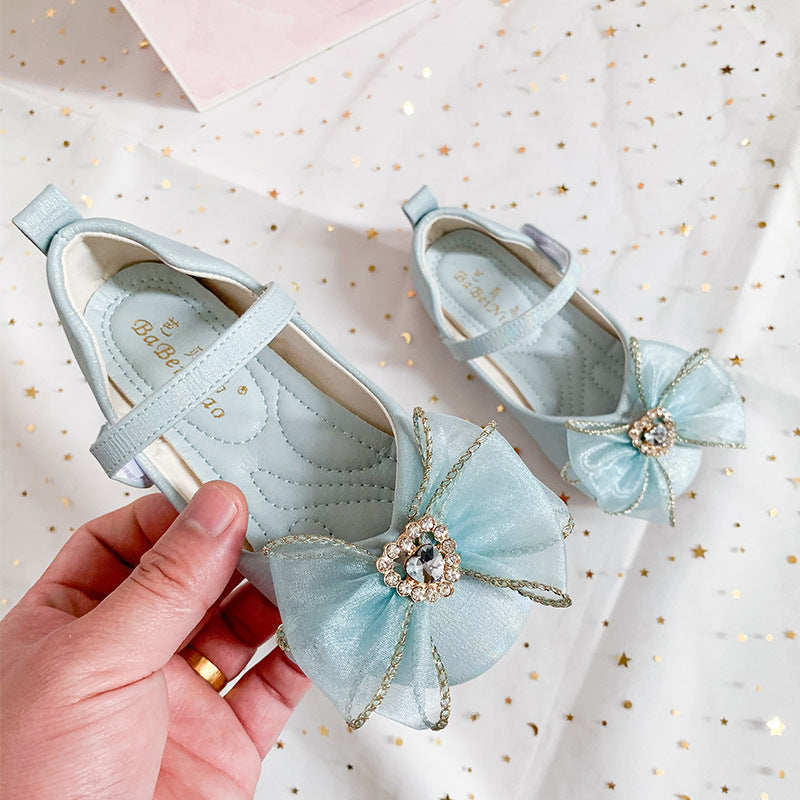 Chaussures simples de printemps pour filles, chaussures plates à semelle souple avec nœud mignon et strass