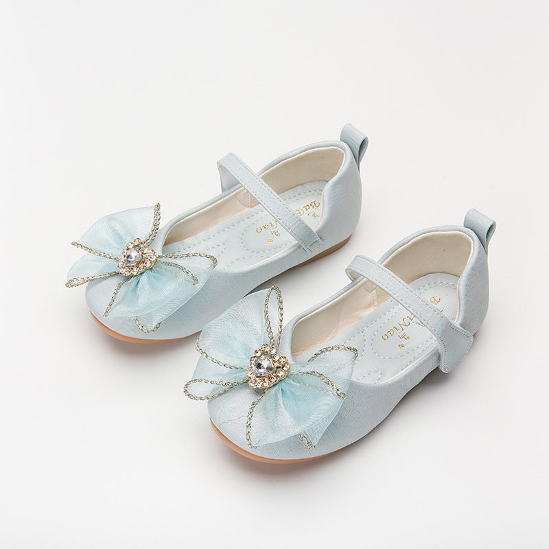 Chaussures simples de printemps pour filles, chaussures plates à semelle souple avec nœud mignon et strass