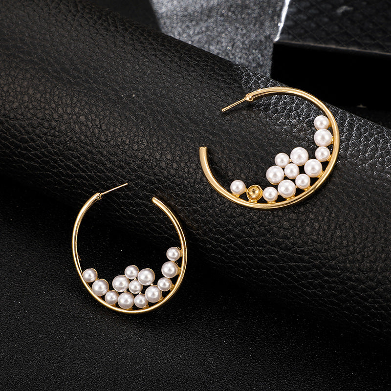 Pearl Big Circle Earrings Exaggerated Pearl Earrings Women