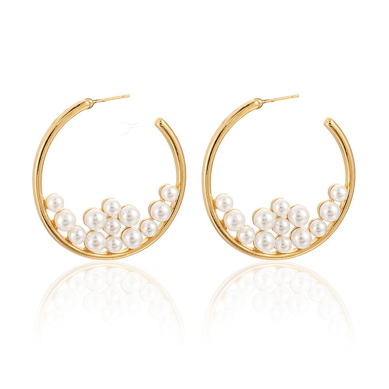 Pearl Big Circle Earrings Exaggerated Pearl Earrings Women