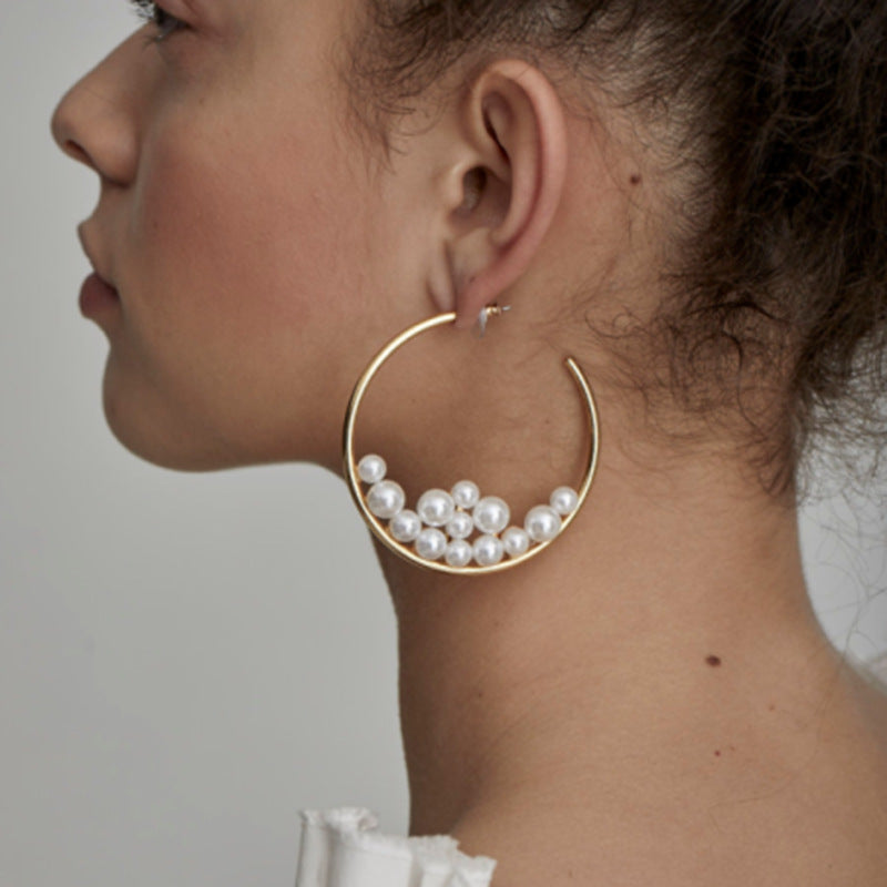 Pearl Big Circle Earrings Exaggerated Pearl Earrings Women