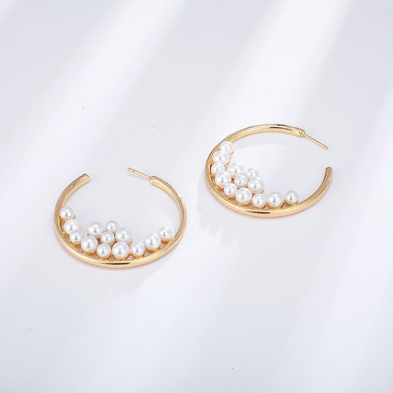 Pearl Big Circle Earrings Exaggerated Pearl Earrings Women