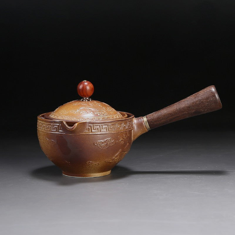 Ceramic Teapot With Wooden Handle Side-handle Pot