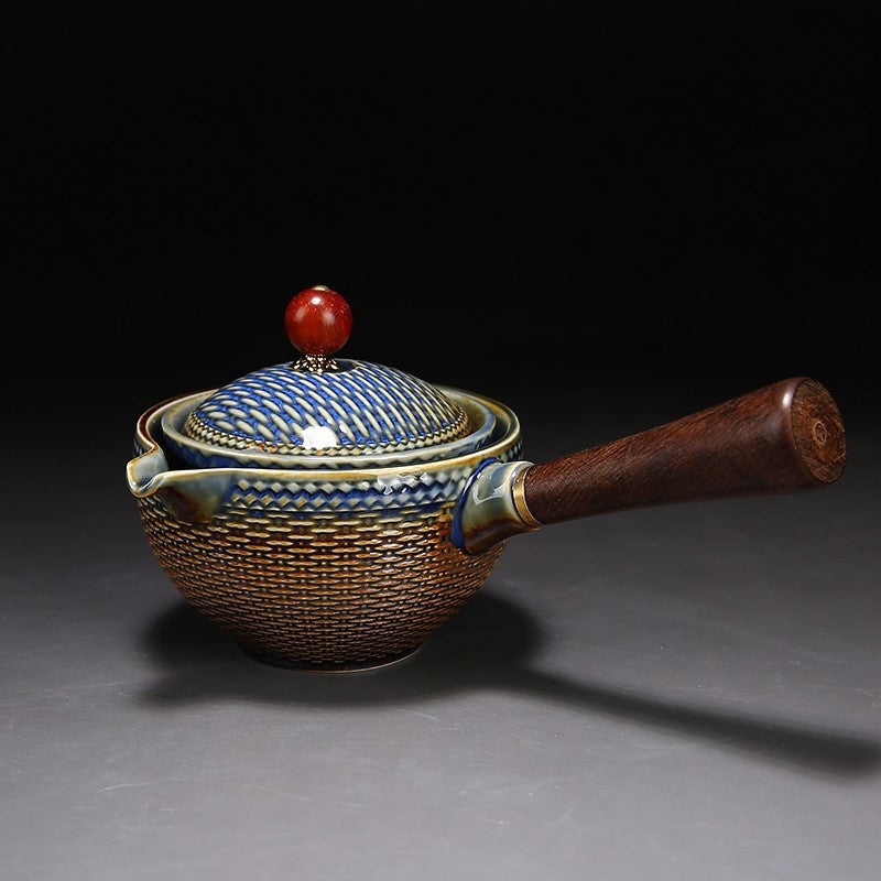 Ceramic Teapot With Wooden Handle Side-handle Pot